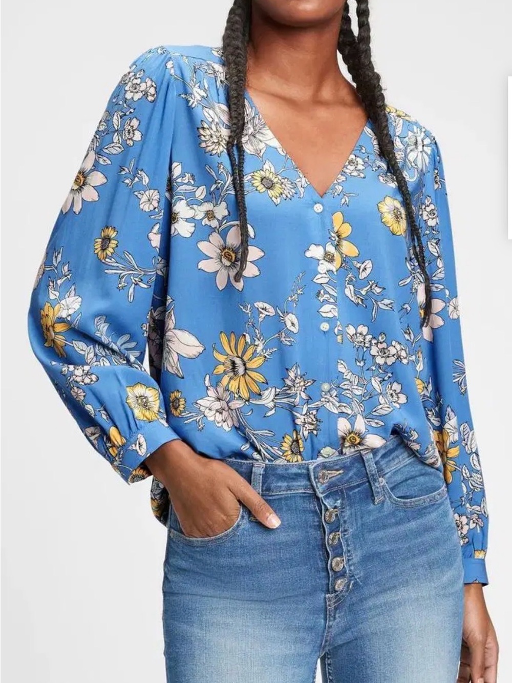 GAP Blue Floral V-Neck Blouse